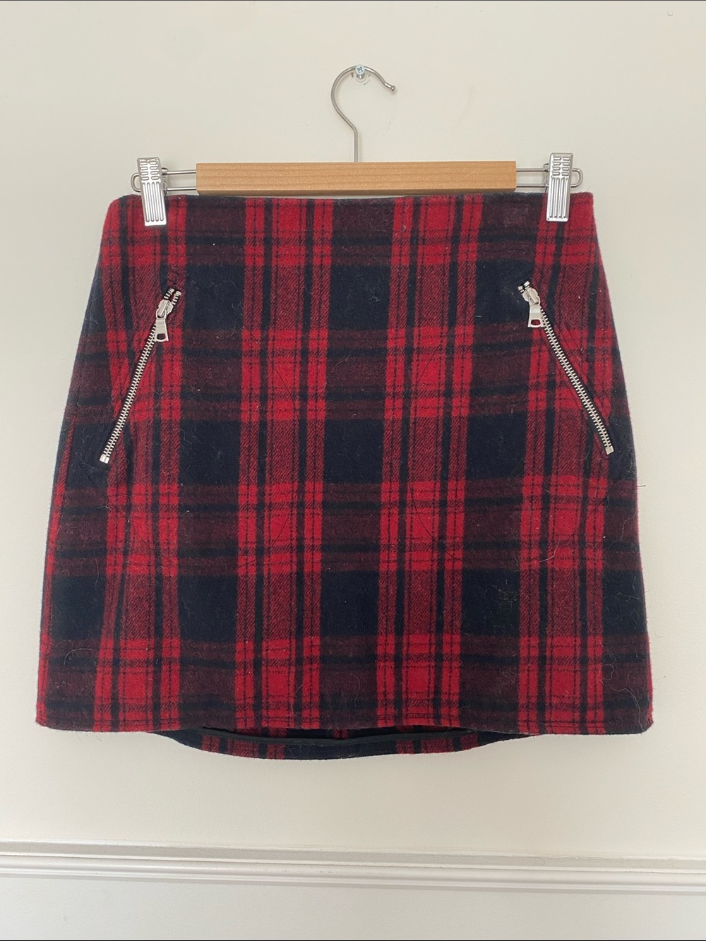 GAP Red and Black Plaid Mini Skirt with Zip Detail